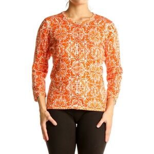 Sarah Spencer Womens Orange Floral Button Front 3/4 Sleeve Cardigan‎